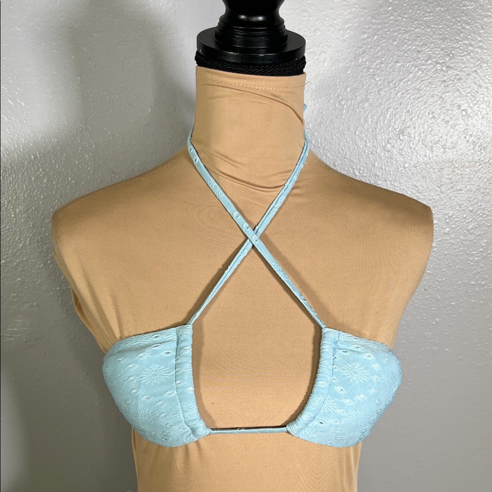 Light Blue pastel Embroidered Cutout criss cross tie micro Bikini XS| coquette - Picture 4 of 6